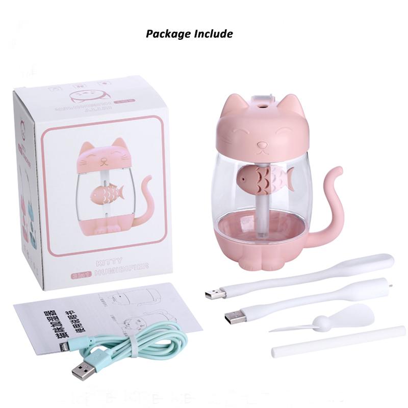 350ml Humidificador Cartoon Katze Usb Luftbefeuchter Ultraschall Leise Farbe Led 3 In 1 Aroma Diffusor Für Home Office Auto