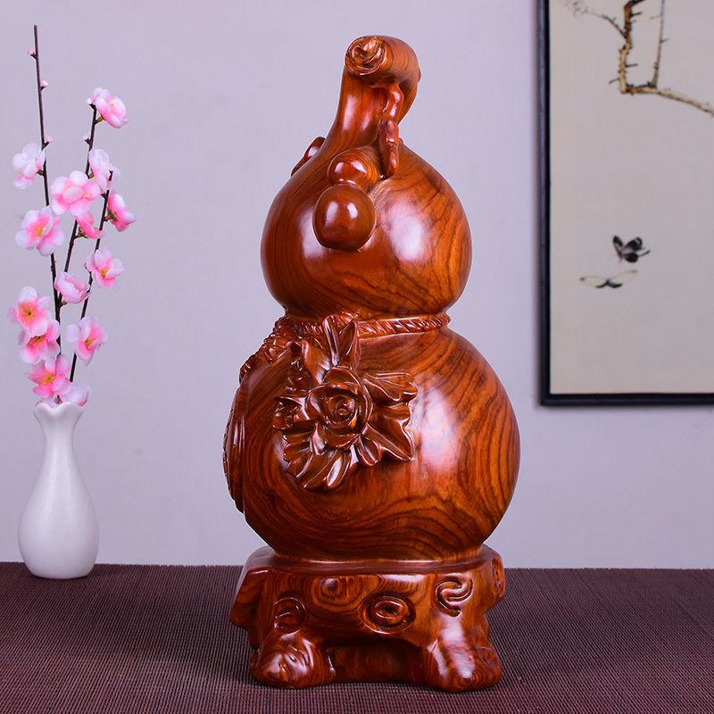Large Pear-Shaped Mahogany Wood Fu Lu Ornament - Living Room Decoration & Handcrafted Gift