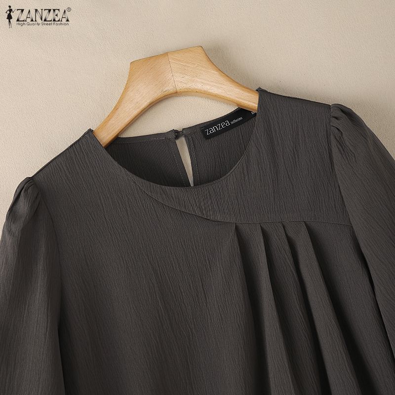 ZANZEA Blouse Décontractée Femme Col Rond Couleur Unie Manches 3/4