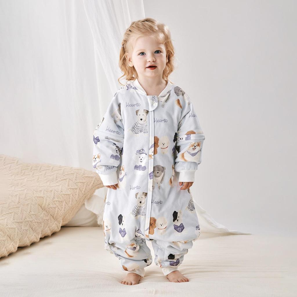 Quilted Baby Sleeping Bag with Removable Sleeves for Autumn/Winter, Split-Leg Design, Anti-Kick, Class A Warmth