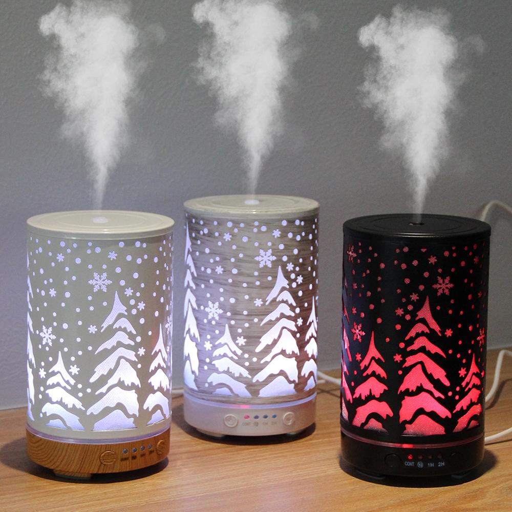 Ultrasonic Air Humidifier 100ml Timing Function Aroma Diffuser Hollowed-out Tree Humidifier Room Scent Diffuser with LED Lights