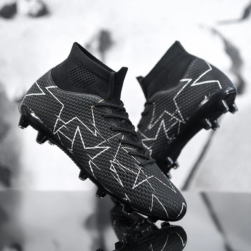 New Professional Sports High Top Football Shoes Artificial Grass Leather Youth Students Training Soccer Shoes for Men And Women