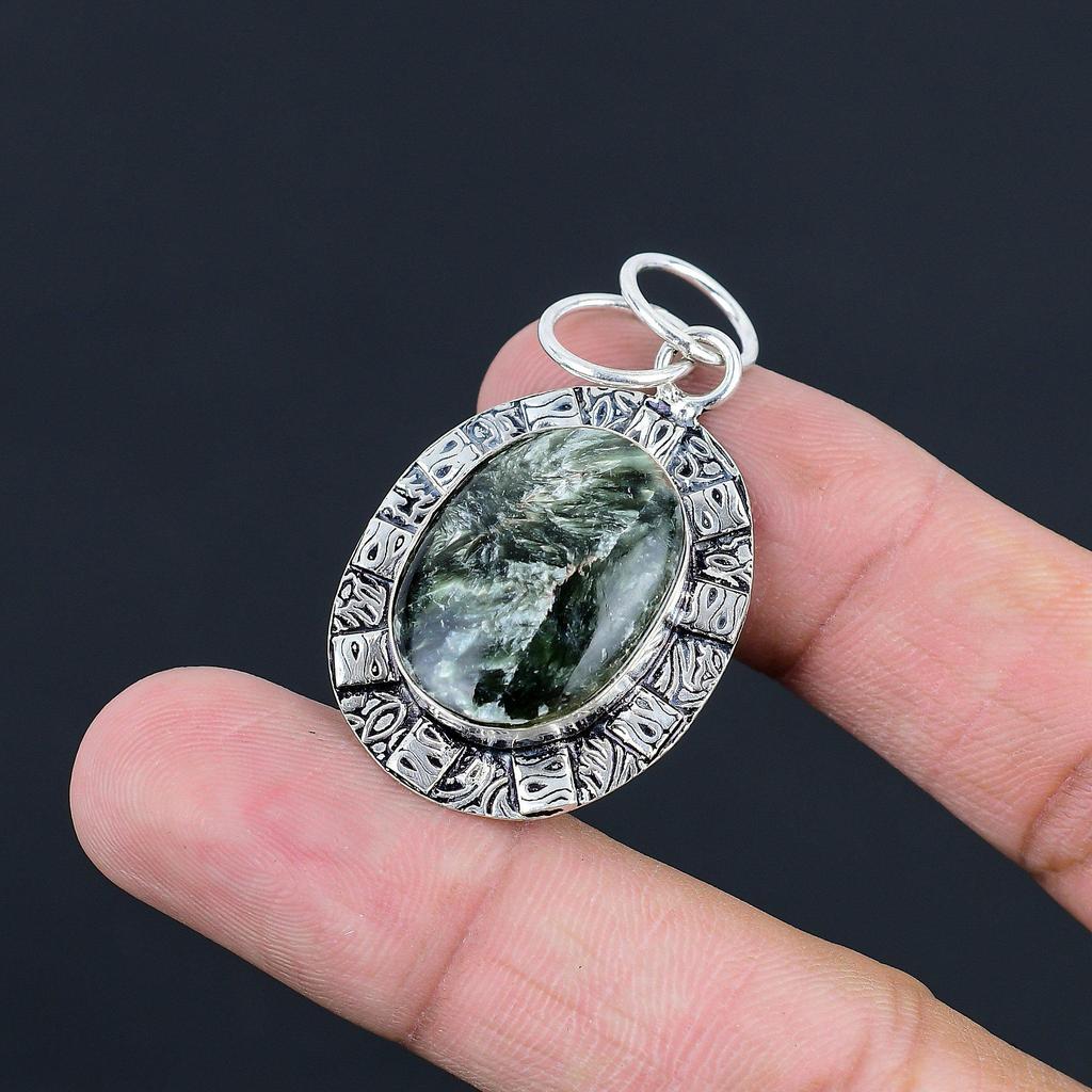 Daughters Day Deal Seraphinite Gemstone 925 Sterling Silver Sister Boho Pendant
