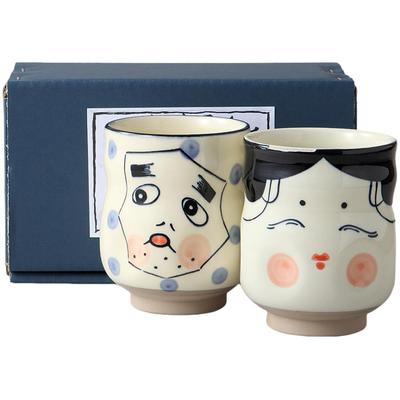Para x Okame i Hyottoko Mino Made in Japan Filiżanki do herbaty Ale-net, 8 H9.8cm, Wzory, Wyroby,