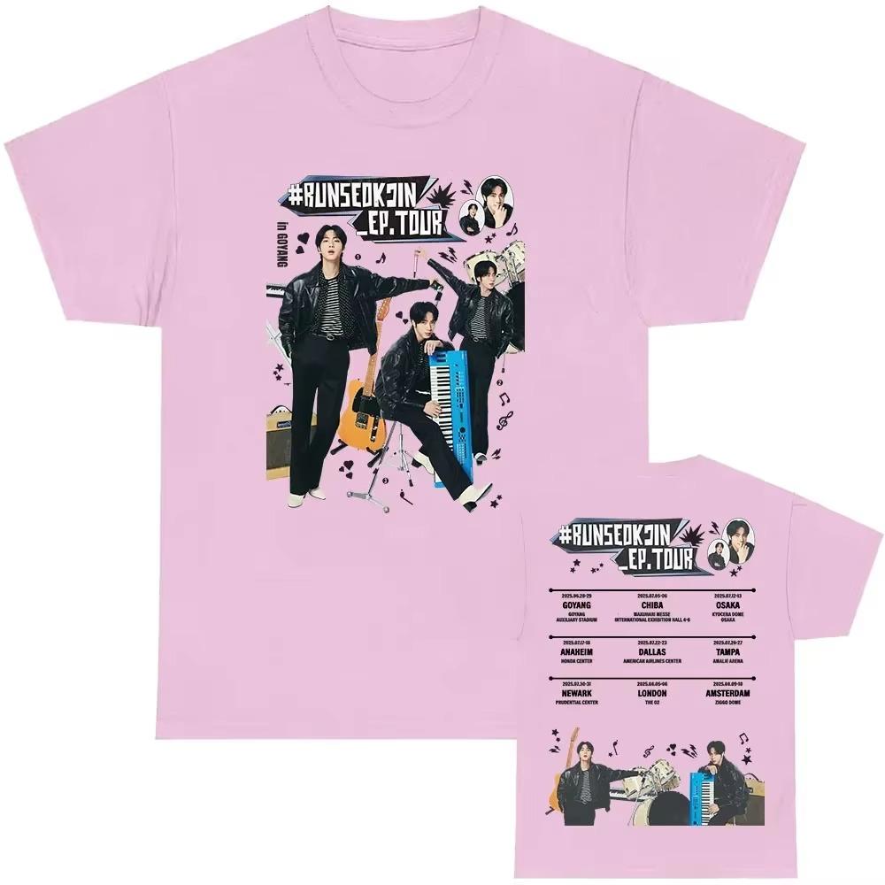 

Джин RUNSEOKJIN EP ТУР 2025 Футболки Корейский певец Футболка с графическим принтом Футболка с коротким рукавом Летняя футболка для мужчин/женщин Одежда XXXXXL розовый