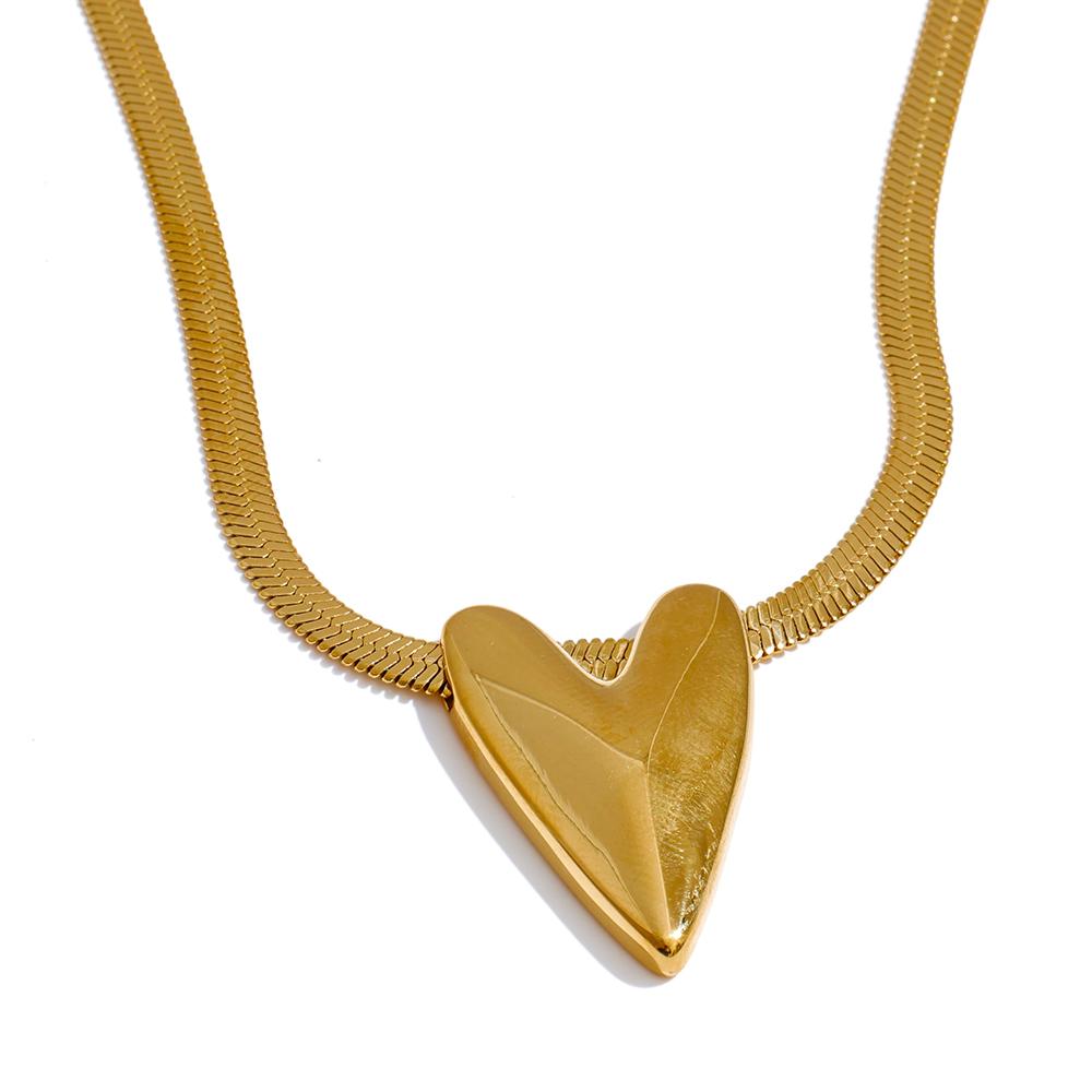 

Yhpup Smooth Stainless Steel Metal Heart Love Necklace Pendant Tarnish Resistant Snake Chain Fashion Charm Jewelry Gift
