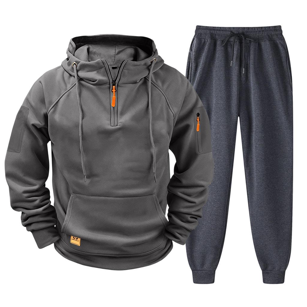 Men's Casual Hoodie and Jogger Set - Long Sleeve Drawstring Sweatsuit with Multiple Pockets for Fall Winter (Dark Gray)