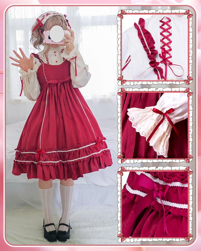 JIURUN Langarm Lolita Gothic Mori Plus Pullover Schleife Langes Kleid, Lolita, Cosplay, Anime, Mädchen, Lolita, Größe, Kleid, Cross-Dressing, Cosplay,
