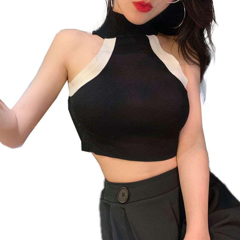 Fashion Color Womens Blocking Sleeveless Strapless Sexy Camisole Knitted