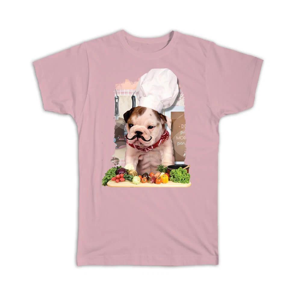 Gift T-Shirt : Bulldog Chef Funny Pet Animal Dog Kitchen Poster Vegetables Cute S