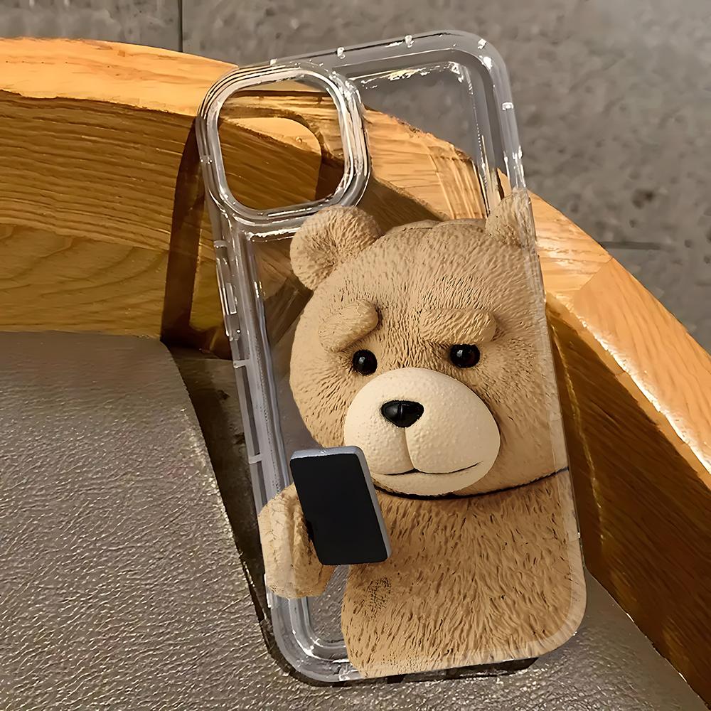 Popular bear looking at mobile phone Phone Case for Oppo A60 A98 A78 A38 A57 A76 A55 A74 A94 A54 A16 A93 A92 4G 5G Clear Cover