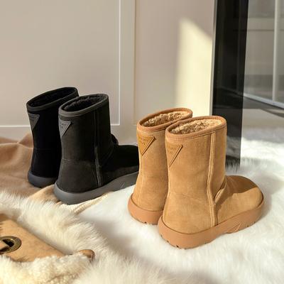 Winter Kuhfellwolle warm kurze Schneestiefel Damen verdicktes Samt rutschfestes Leder Baumwolle kurze Stiefel