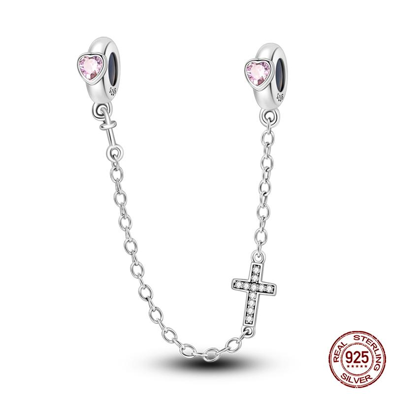 Real 925 Silver Stars & Moon Sunflower Safety Chains Spacer Beads Charms Fit Qikaola 925 Bracelets DIY Jewelry