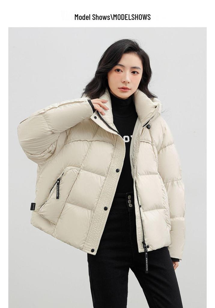 Women's Fashionable Winter 2026 Short White Hooded Duck Down Puffer Jacket