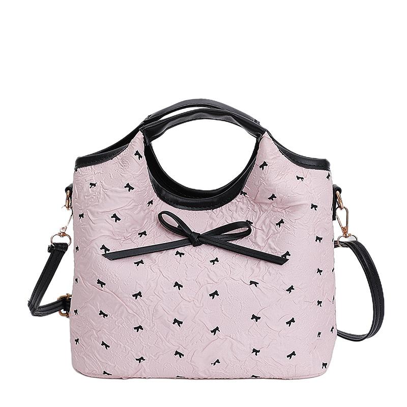 

Small fresh bow large capacity autumn new pleated simple portable shoulder messenger bag bag women