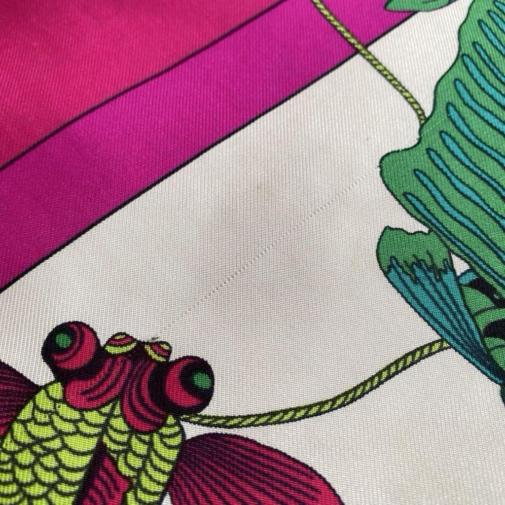 Used HERMES SOIES VOLANTES Hermes Silks Flying Silk Scarf Carr 90 Pink White Large Vintage