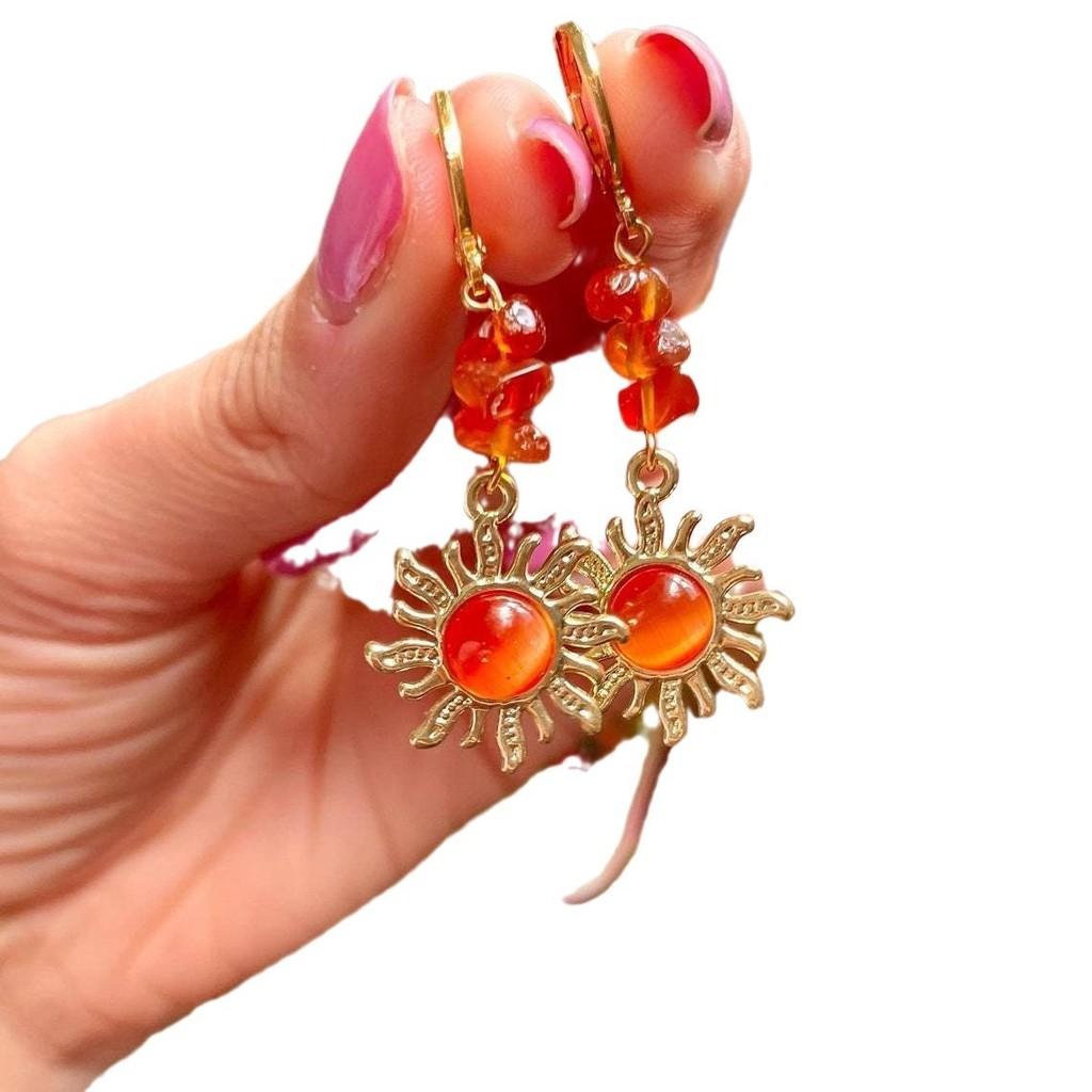 Bohemian Goldplated Quartz Sun Earrings For Women Summer Accessories