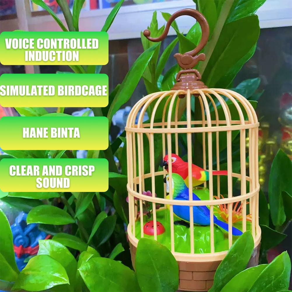 Voice Activated Induction Birds Birdcage Toy Talking Chirping Fluttering Parrot Birds Toys Gifts Simulation Bird Cage Fake Bird