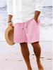 Men's Striped Cotton Linen Beach Shorts with Multi-Pocket and Drawstring