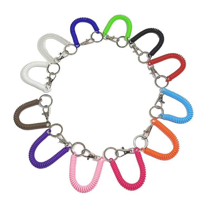 Colorful Retractable Plastic Spring Rope Keychain - Portable Anti-Lost Keyring