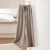 New White Wide-Leg Knitted Pants with Drawstring - Loose, Thickened, Plus Size for Autumn & Winter Casual Wear