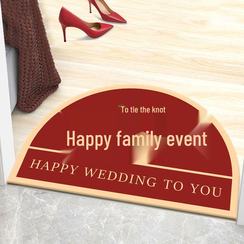 

Red Wedding Half-Circle Doormat: Festive Xi Character for New Home or Wedding Room Decor. 40*60cm [Crystal Velvet]