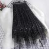 Women Fairy Star Sequins Mesh Tutu Skirt Shiny Elastic Waist Long Tulle A-line Skirt