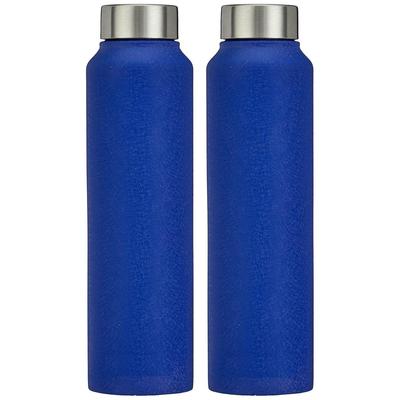 Stainless Steel Fridge Water Bottle | 1000 Ml | Textured Blue Finish (Set of 2)