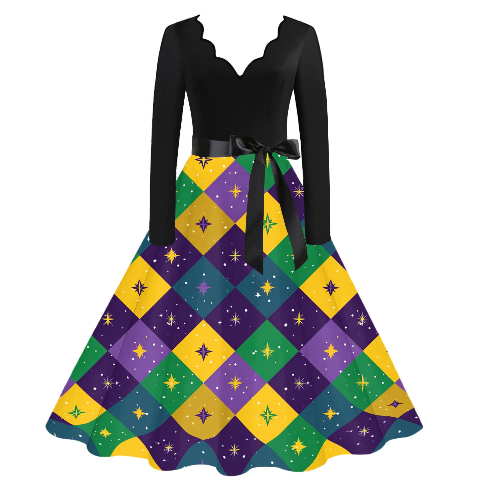 

Женское повседневное модное платье с V-образным вырезом, карнавальным принтом и винтажным стилем XL жёлтый