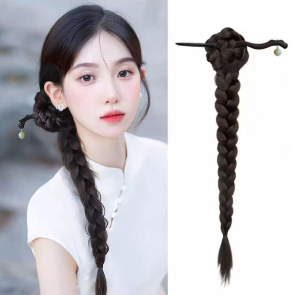 Hair Stick Claw Clip Ponytail Wig Hanfu Hairpin Twist Braid Wig New Chinese Style Wig  for Women