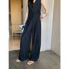 Vintage Chic Set: V-Neck Vest & Wide-Leg Pants, Two-Piece Ensemble
