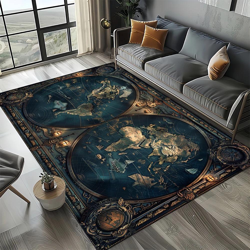 Retro Marine Nautical Chart Compass Carpet Rug for Home Living Room Bedroom Sofa Doormat Decor, Floor Mat