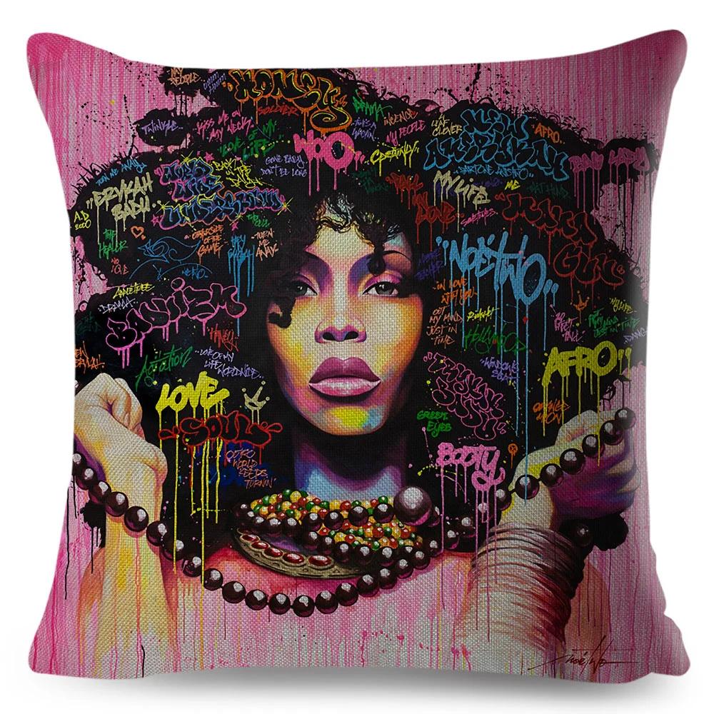 African Women Cushion Cover Decor Colorful Cartoon Lady Dream  Pillowcase Polyester Pillow Case for Bedroom Sofa Home 45x45cm