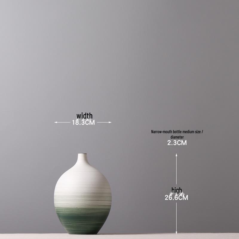 Moderní minimalistická zelená gradientní keramická váza - Stolní ozdoba s úzkým hrdlem pro vitrínu