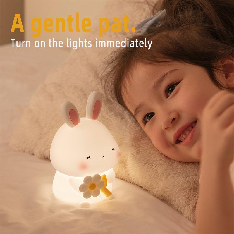 

Flower Little Rabbit Night Light, A Popular And Best-Selling Usb Rechargeable Bedside Sensor Light For Children
