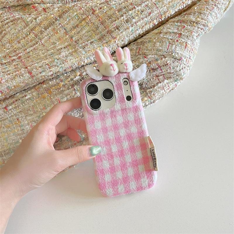 Velvet 3D Bunny Ear Case for iPhone 17/16 Pro Max/15/14: Autumn & Winter Edition.