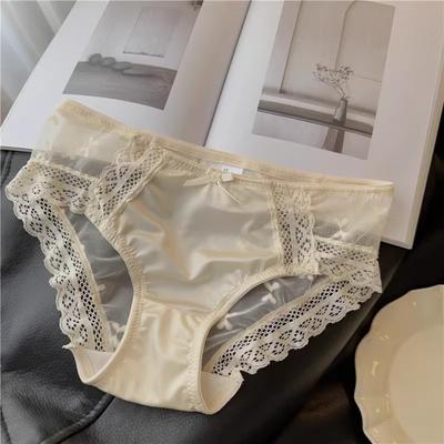 Sexy Lace Satin Underwear for Women with Low Waist Briefs Thin Design Pure Desire Black White Semi Transparent Triangle Panties