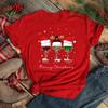 Polyester  100% New Christmas Happy Christmas Tree Santa Claus Casual and Fashionable Round-neck Short-sleeved Women's Base Tops
