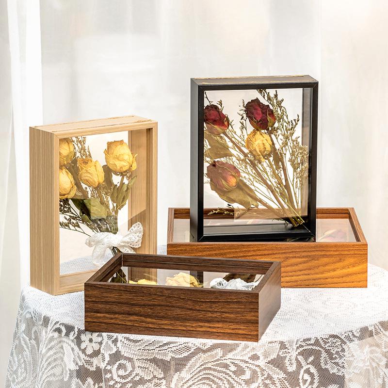 DIY Solid Wood 3D Transparent Photo Frame with Dried Rose & Gypsophila Specimen