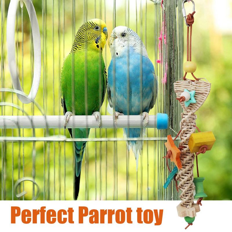 Parakeet Toys For Cage Colorful Seagrass Basket Bird Toy For Large Parrots With Metal Hook Parrot Toys For Large Birds Parrot