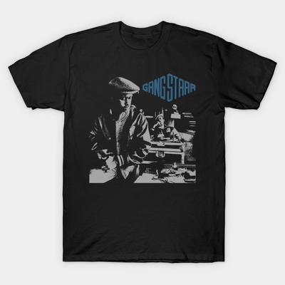 Asian Size Men Black Print T-shirt Gangstarr Retro No-Cut Heat Transfer Print Cotton Tshirt