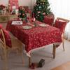 Christmas Red Jacquard Tablecloth With Tree Bell Deer Tassel Waterproof Dining Coffee Table