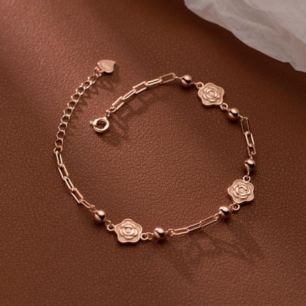 925 Silver High-Quality Rose Pendant with Silver Ball Chain and Silver Bracelet W064