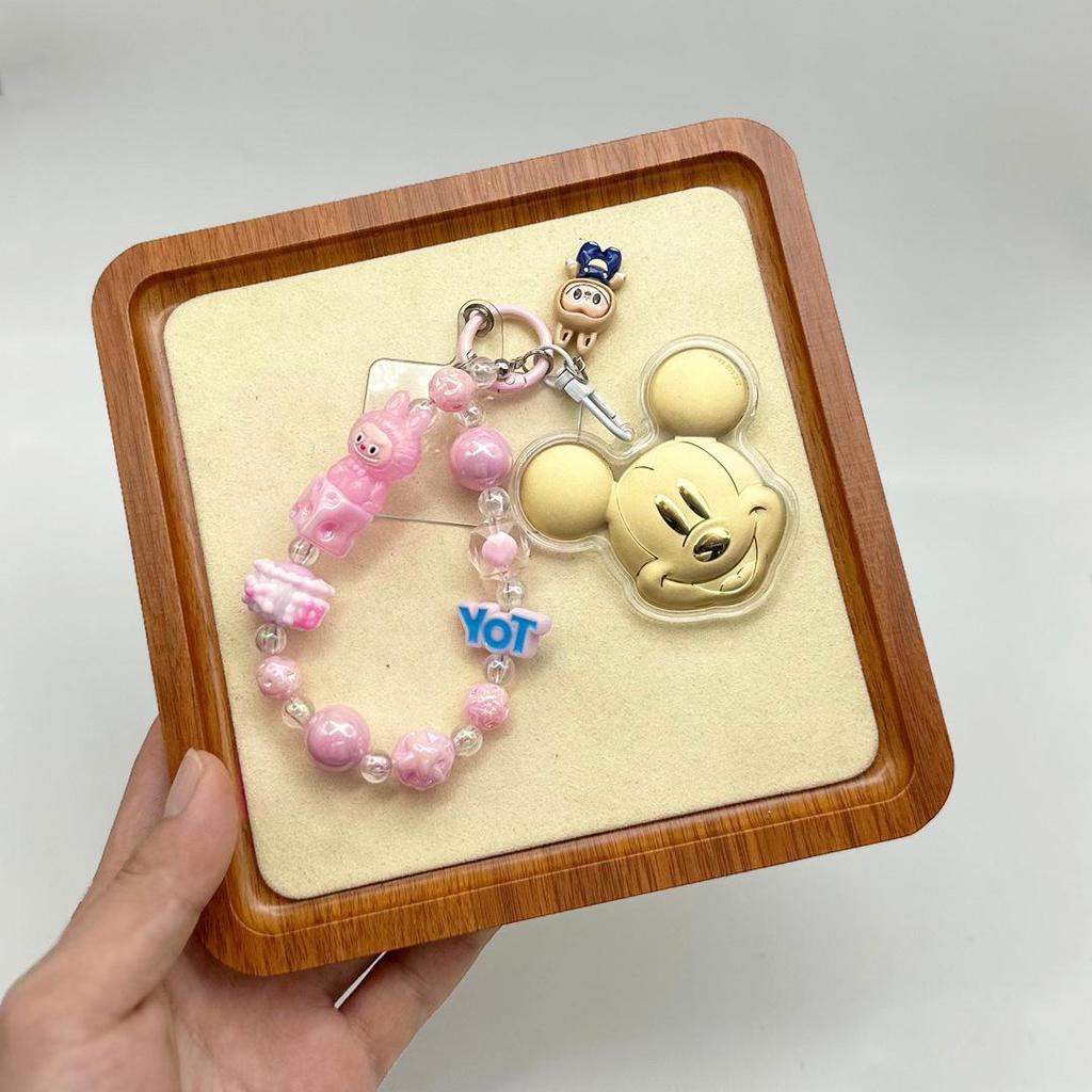 Mickey Mouse 999 Pure Gold Mobile Keychain Pendant - Cute Cartoon Souvenir Charm