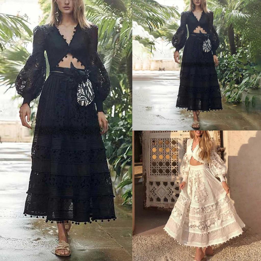 

Women s Autumn Solid Long Sleeve V Neck Lumbar Lace Hollow Casual Mini Dress