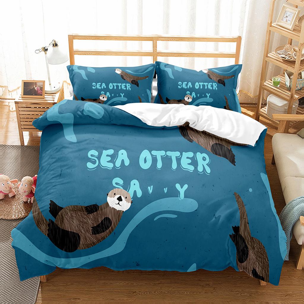 Set Husă Plapumă Vidre de Mare Animale Marine Drăguț Kawaii Husă Plapumă Mărime King Queen Dublu Pentru Copii Băieți Fete Adolescenți Set de Lenjerie de Pat