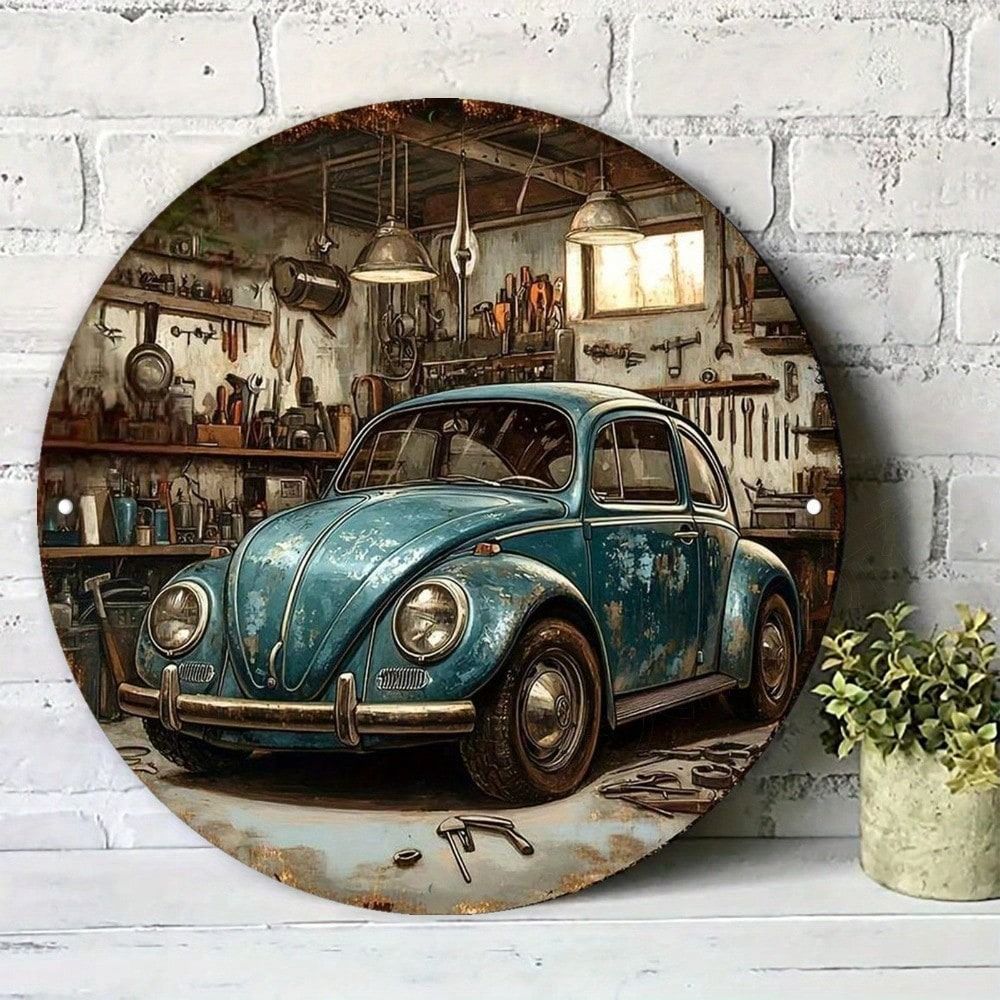 Vintage Round Metal Sign Flower Bucket Kitchen Decor Gift