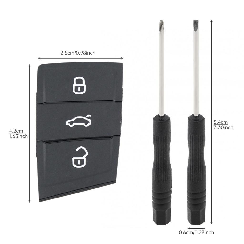 3 Buttons Rubber Flip Car Key Pad Replacement for Octavia Seat Leon Ibiza with 2pcs Screwdrivers Wear-resistant