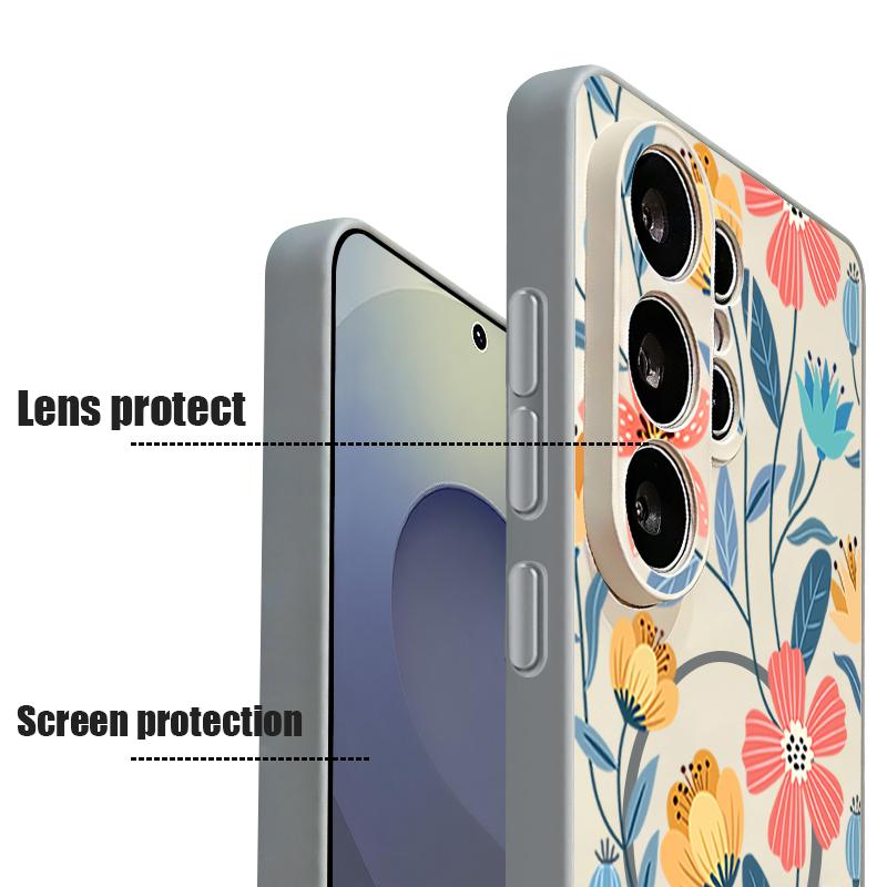 Cartoon Flowers Pattern Case For Samsung Galaxy S26 Ultra S25 Edge S24 Plus S23 FE S22 A54 A55 A56 5G Magnetic For Magsafe Matte Cover