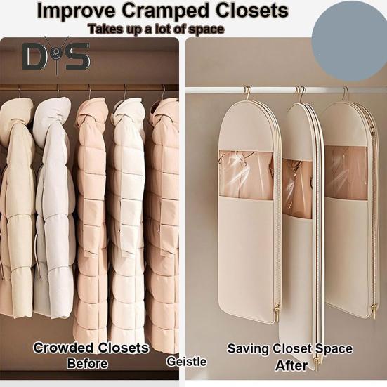 3Pcs Hanging Garment Bags with Self Compression Zipper Large Capacity Space Saving Hanging Bags Clothes Dust Covers